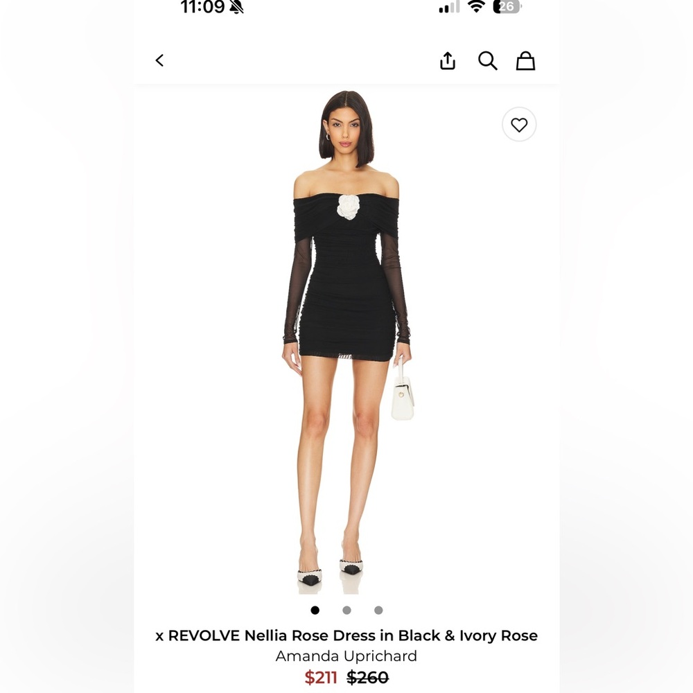 Amanda Uprichard REVOLVE Off-Shoulder Black Mini Dress with White Floral Detail